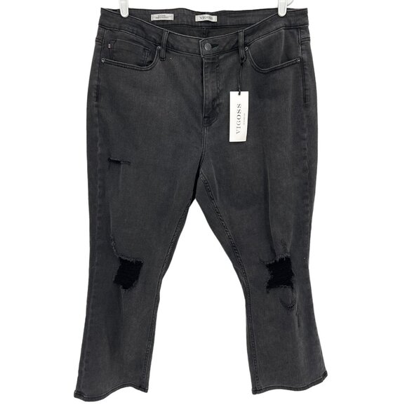 NEW VIGOSS Womens Distressed Crop Jeans Size 16 Stevie Straight Stretch Charcoal - Picture 1 of 13